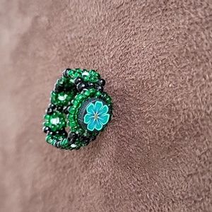 Floral Pinky Ring, Beaded, Stretch (OS)